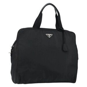 PRADA Tote Bag Nylon Black Silver Auth bs29772
